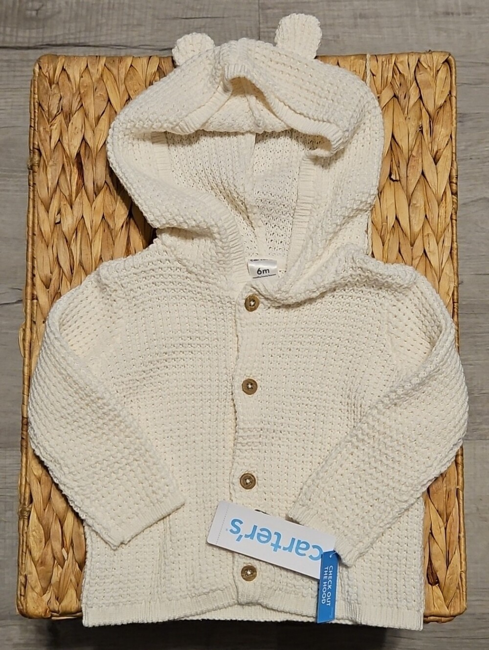 Carter's Cream Hooded Knit Cardigan with Bear Ears
